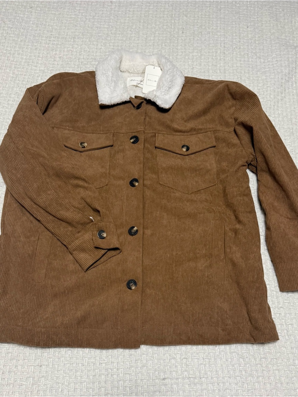 Active USA faux fur corduroy women’s jacket. New with tags. Medium.